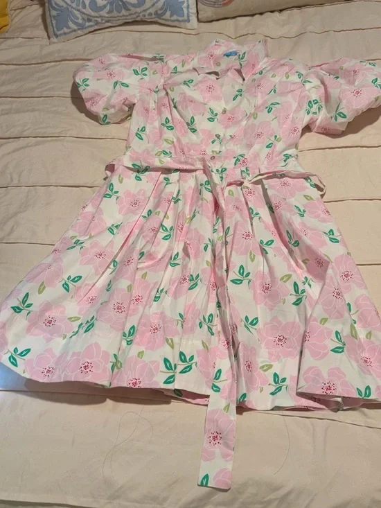 Draper James Pink Floral Tie-Front Puff-Sleeve Dress - Picture 4 of 6